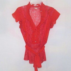 Ali & Kris Clothing, Lace and Ruffle Fashion Top, Cherry Red